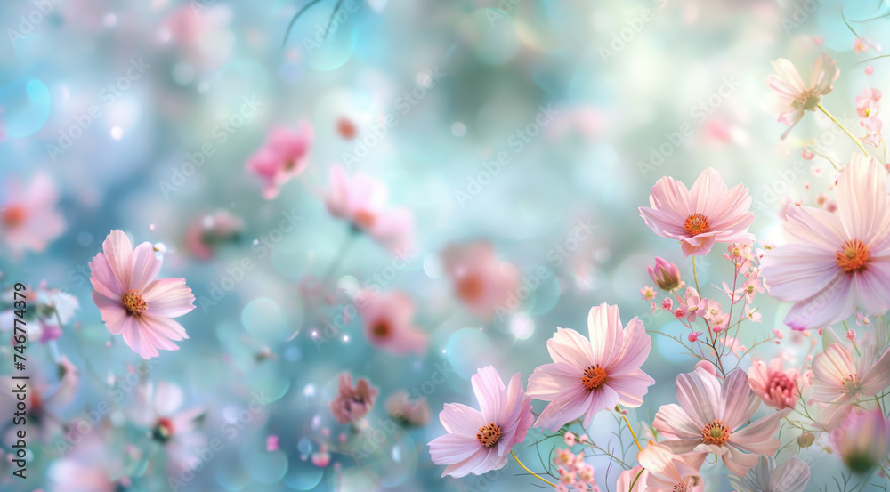 A serene background with soft pastel flowers scattered across
