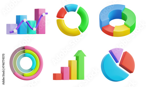 Infographic, 3d icon set. Statistics, analytics and visualization. Business diagrams and graphs. Pie chart. 3D object on a transparent background