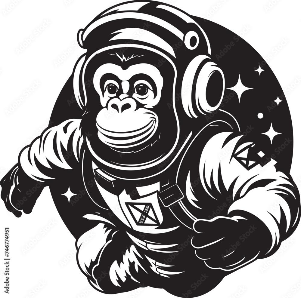 Astrochimp Adventure Astronaut Icon Stellar Siamang Quest Vector Graphic Design