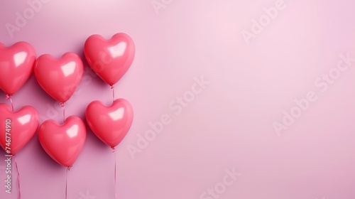 Pink heart shaped balloons on pink background. Valentines day background.