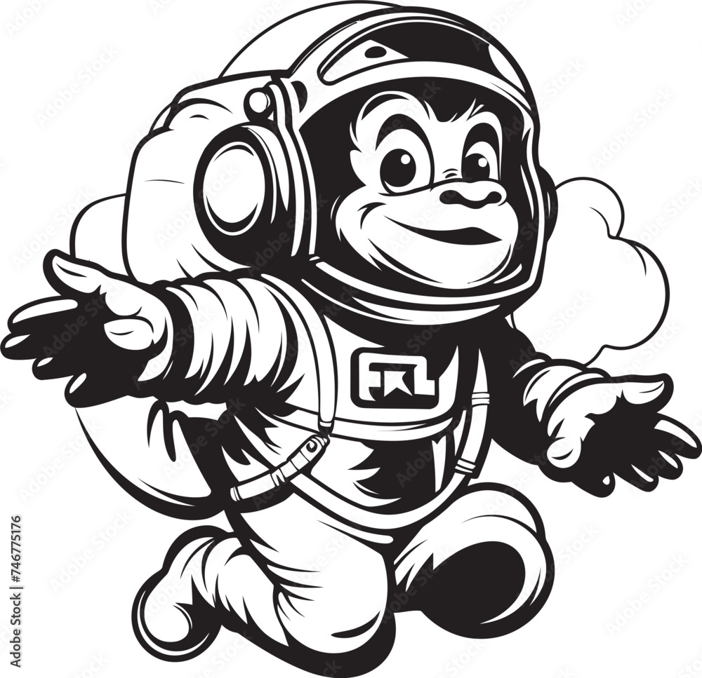 Obraz premium Spacefaring Simian Odyssey Vector Logo Galactic Gorilla Quest Black Vector Icon