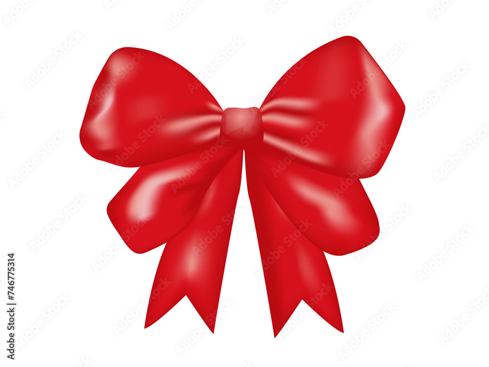 gift red bow with satin ribbons on a white background realism gift red bow with satin ribbons on a white background realism