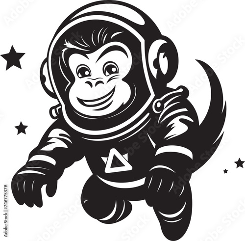 Stellar Siamang Sojourn Black Vector Graphic Interstellar Monkey Expedition Logo Design