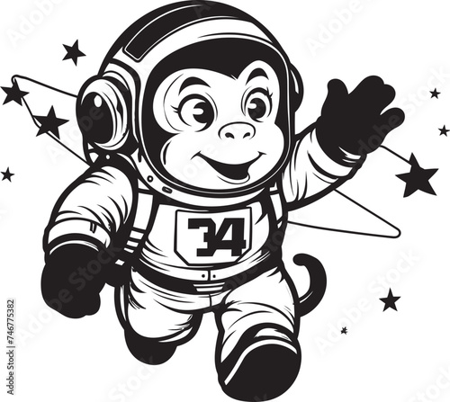 Astrochimp Adventure Vector Icon Stellar Siamang Sojourn Black Vector Graphic