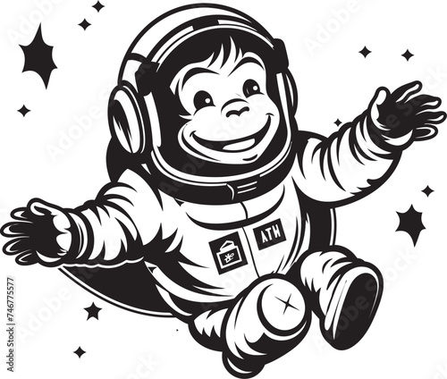 Spacefaring Simian Sojourn Logo Design Galactic Gorilla Odyssey Vector Icon