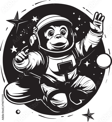 Cosmic Capuchin Adventure Black Vector Graphic Spacefaring Simian Sojourn Logo Design