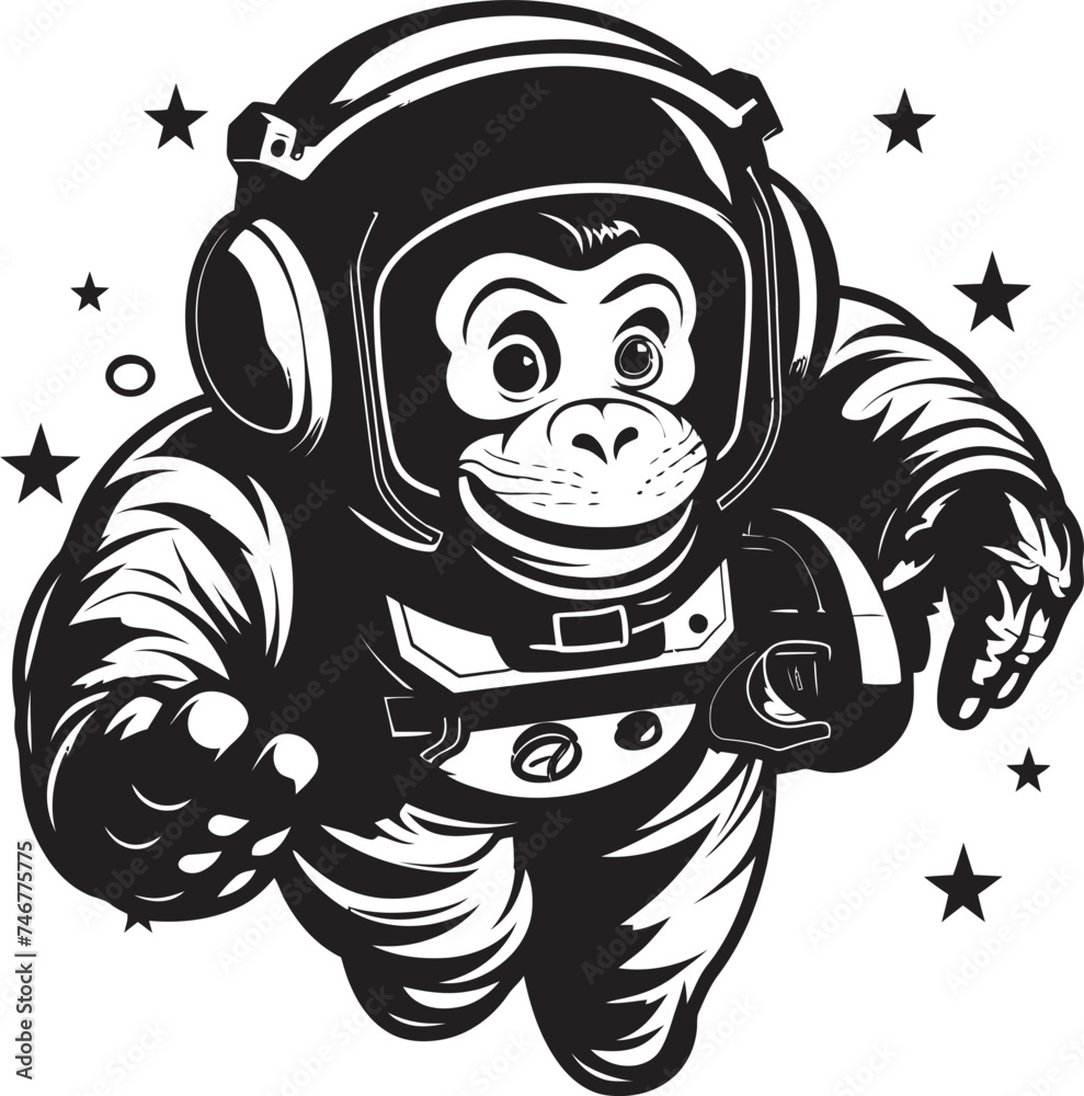 Obraz premium Galactic Gorilla Expedition Vector Icon Celestial Chimp Voyage Black Vector Graphic