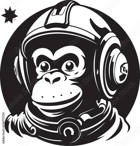 Celestial Chimp Sojourn Black Vector Graphic Lunar Lemur Odyssey Logo Design