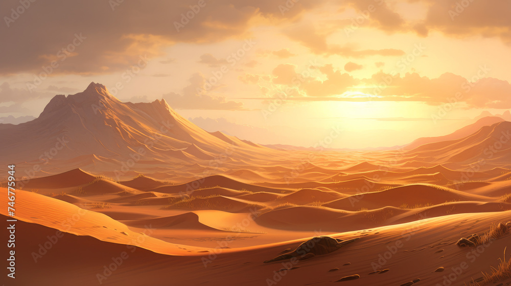 Sunset in the vast desert Sunset in the vast desert