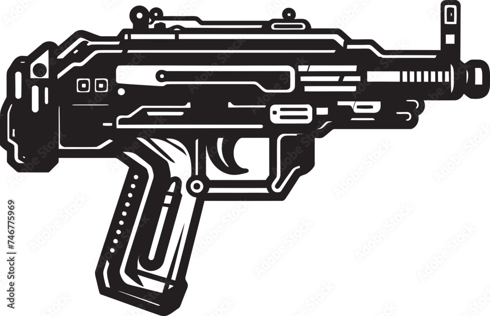 Digital Arsenal Machinegun Emblem Cyber Shooter Vector Weapon Logo