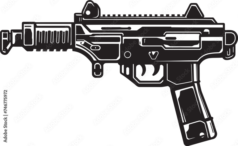 Digital Firestorm Cyber Weapon Emblem Mech Shooter Black Vector Icon