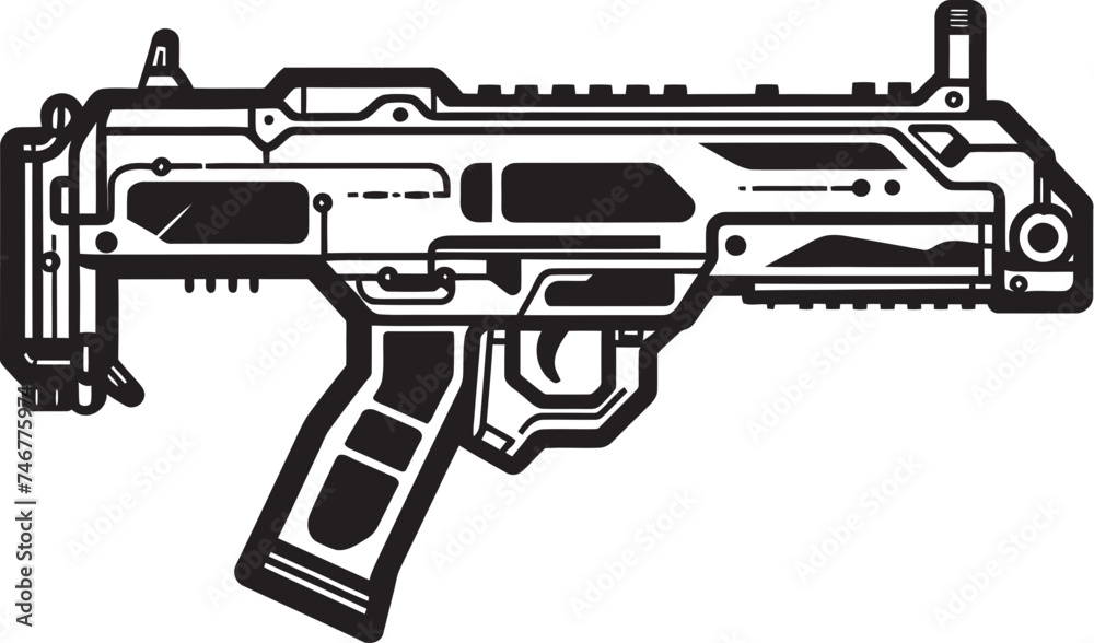 Robotic Blast Vector Weapon Emblem Electric Firepower Cyber Icon Graphic