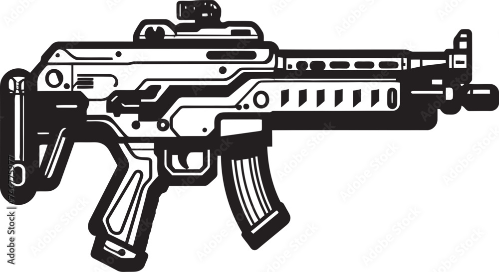 Nano Arsenal Machinegun Logo Design Robotic Blast Vector Weapon Emblem