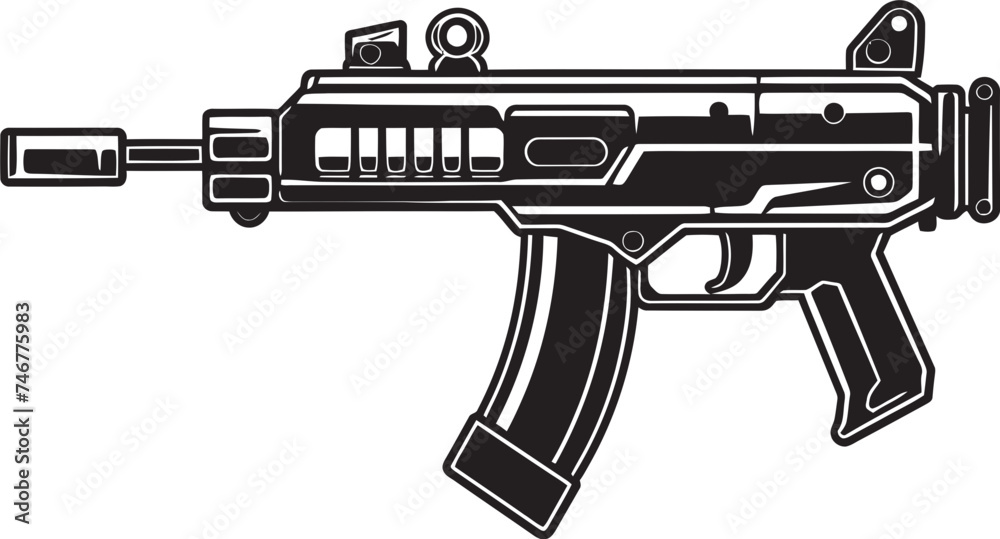 Mech Shooter Black Vector Icon Nano Arsenal Machinegun Logo Design