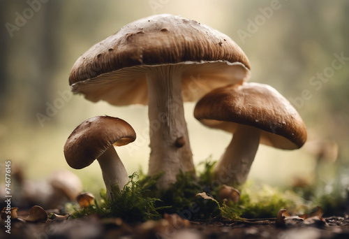 Three champignon mushrooms photo
