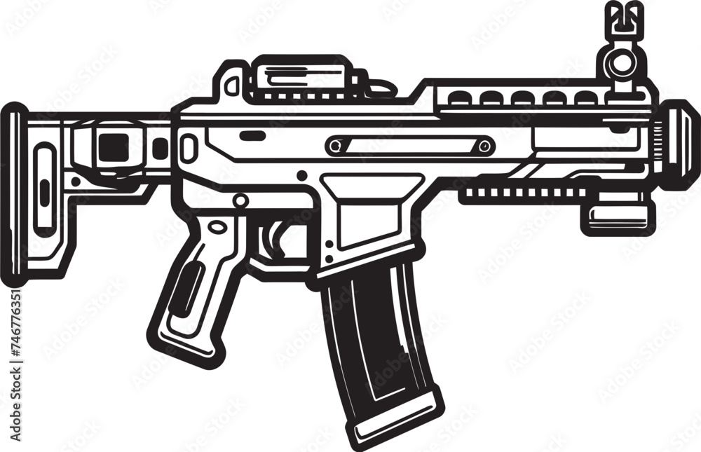 Nano Shooter Machinegun Icon Design Robotic Arsenal Vector Weapon Emblem
