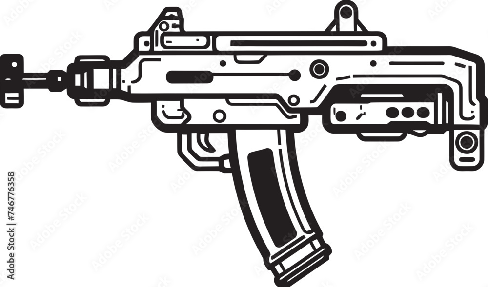 Cybernetic Assault Machinegun Graphic Design Techno Gunner Vector Weapon Icon