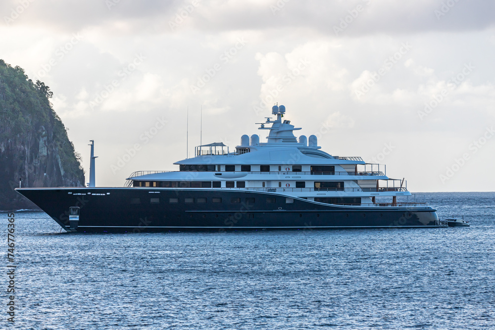 Mega Yacht anchored in Indian Bay, Saint Vincent and the Grenadines Mega Yacht anchored in Indian Bay, Saint Vincent and the Grenadines