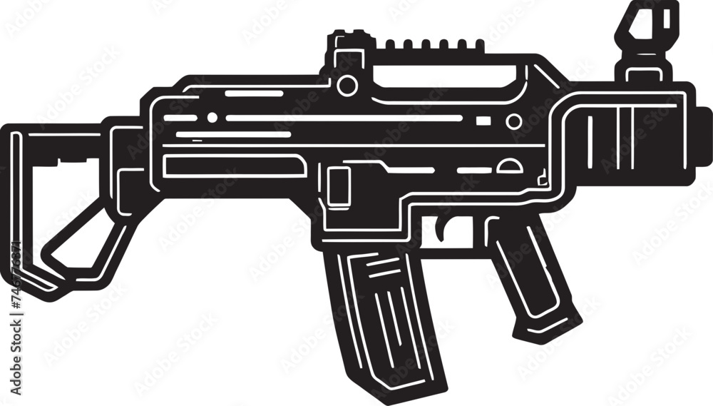 Digital Firestorm Cyber Logo Emblem Mech Shooter Black Vector Graphic