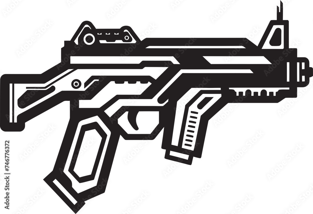 Mech Shooter Black Vector Graphic Nano Blaster Machinegun Icon Design