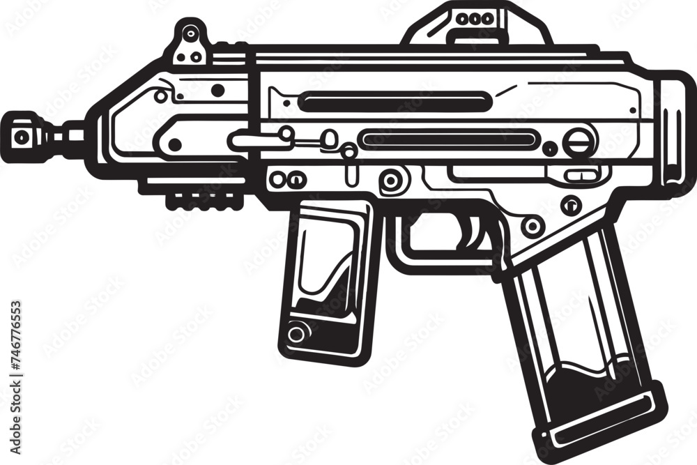 Mech Gunner Black Vector Graphic Cyber Cannon Futuristic Weapon Logo