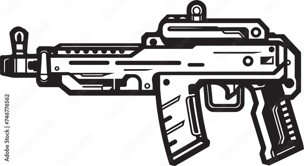 Techno Shooter Black Vector Graphic Emblem Mech Arsenal Cyber Weapon Logo