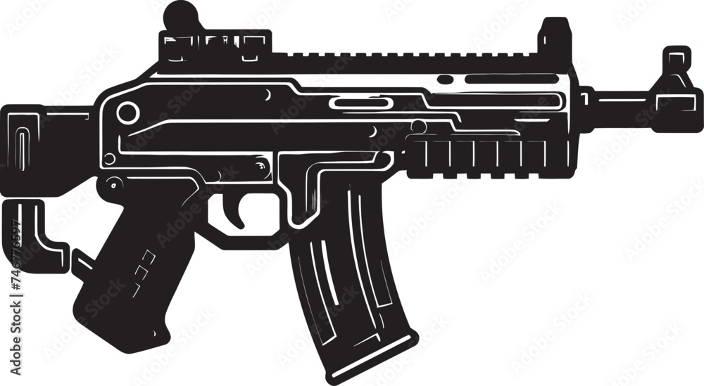Digital Arsenal Machinegun Logo Cyber Shooter Vector Weapon Icon