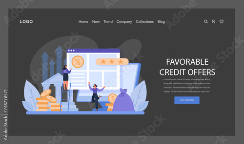 An optimistic depiction of obtaining advantageous credit terms, symbolized by a user reviewing offers and financial growth