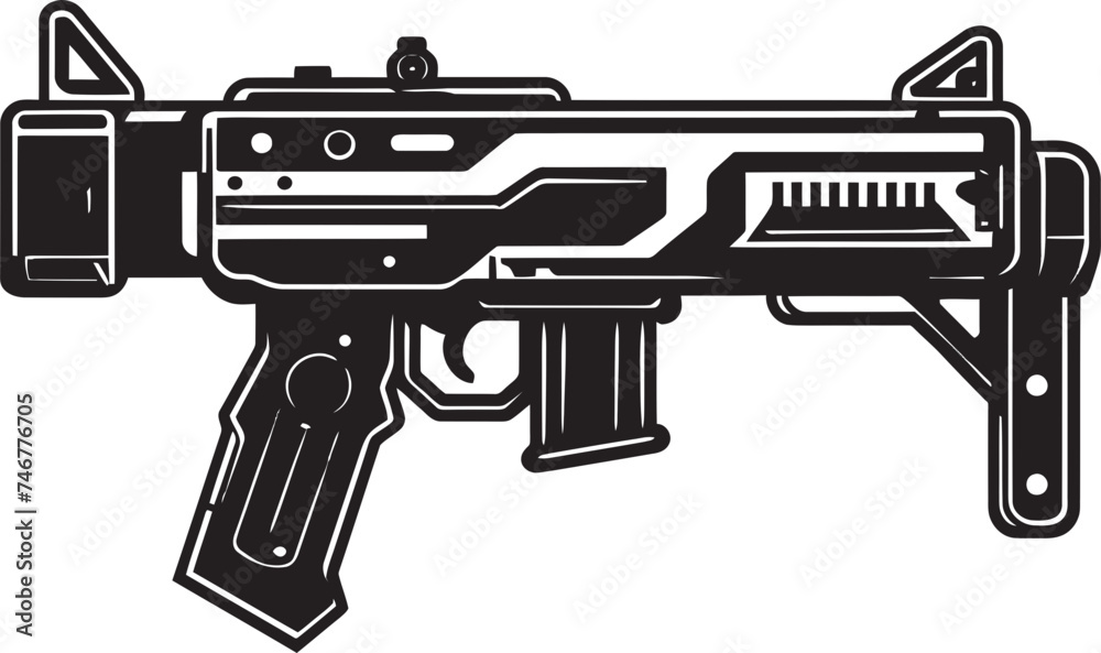 Cybernetic Blaster Machinegun Graphic Design Techno Arsenal Vector Weapon Icon
