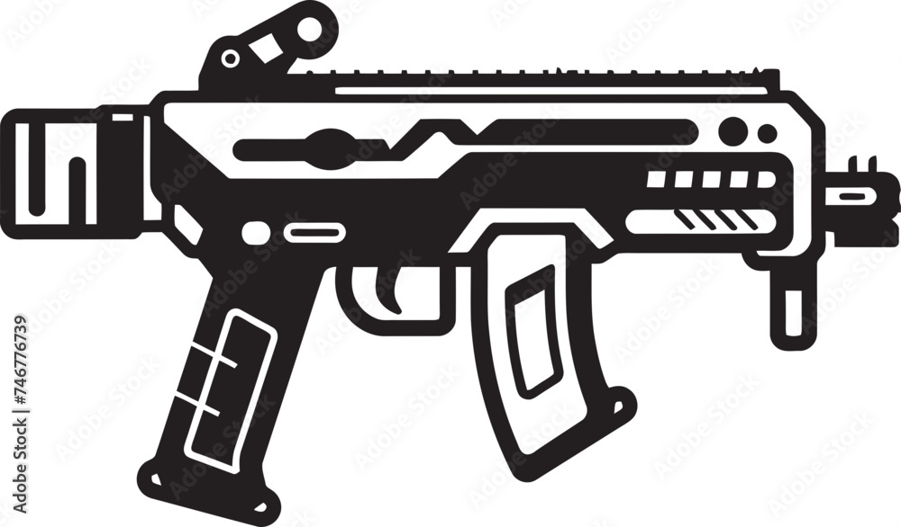 Mech Gunner Black Vector Graphic Futuristic Firearm Machinegun Design