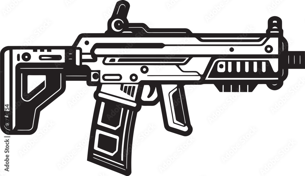 Cyber Cannon Machinegun Graphic Design Techno Shooter Vector Weapon Icon