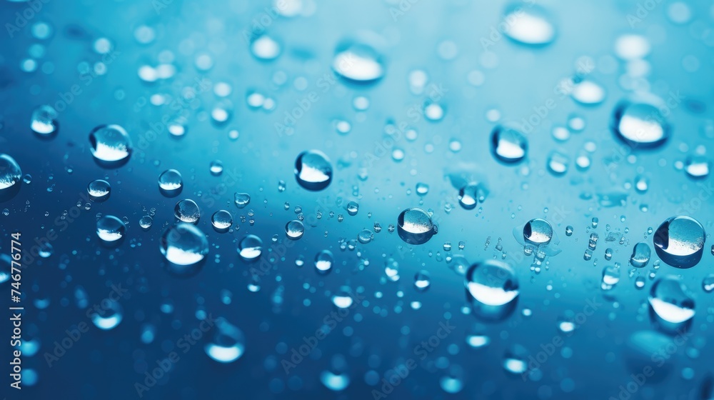 Atmospheric background with water droplets. Monochrome. The texture of water on a blue background.
