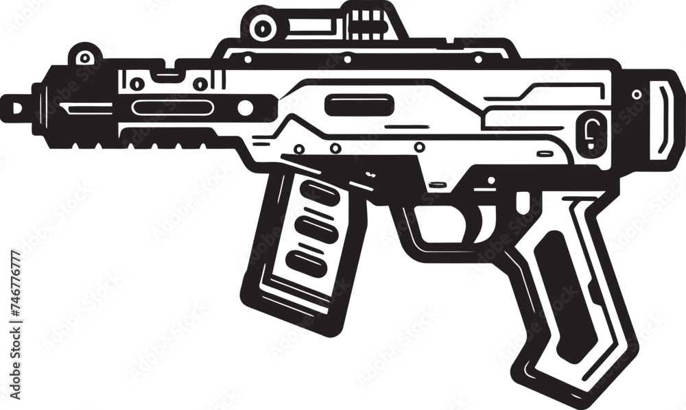 Mech Assault Black Vector Graphic Nano Firepower Machinegun Icon Design