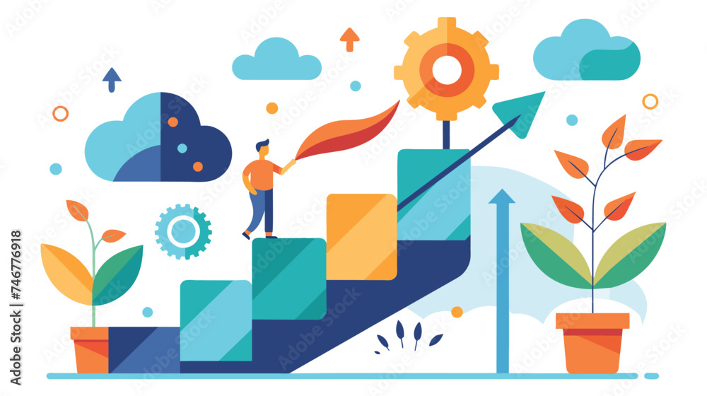 Ascent to Success: Climbing Graph in a Vibrant Business Illustration
