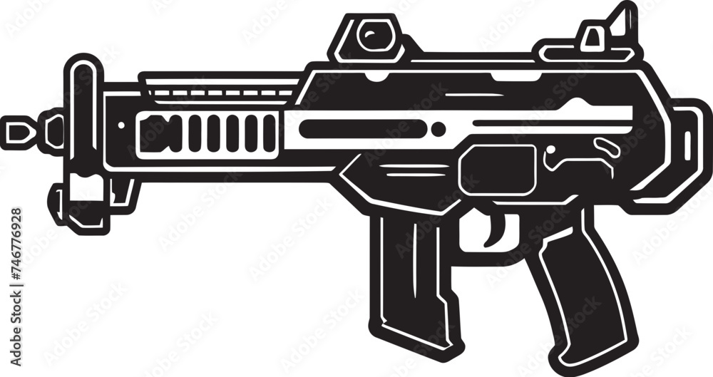 Techno Blaster Black Vector Graphic Digital Arsenal Machinegun Emblem