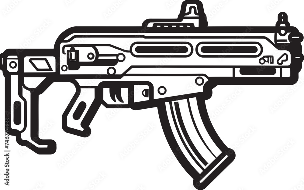 Digital Arsenal Machinegun Emblem Cyber Shooter Vector Weapon Logo