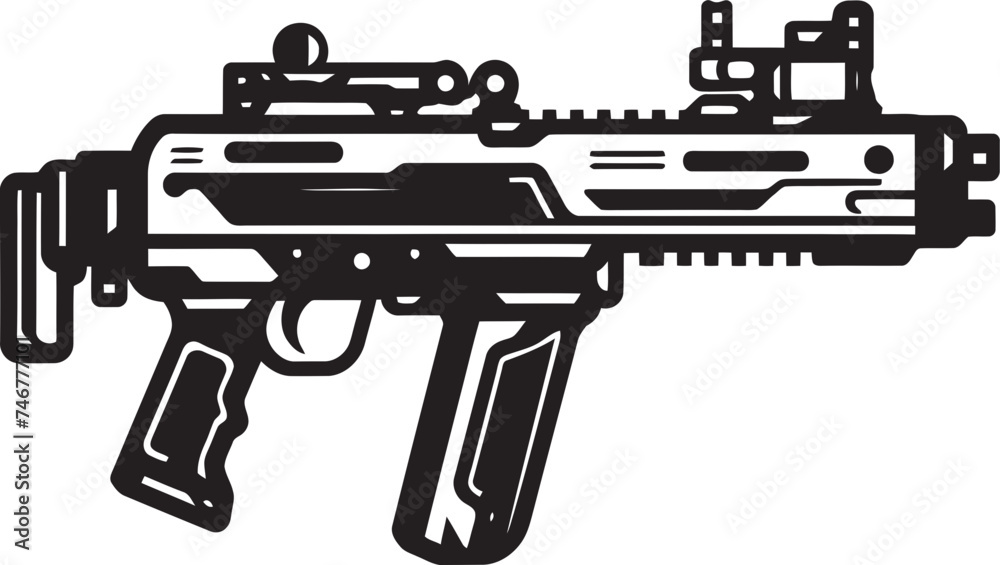 Cyber Shooter Vector Weapon Design Mech Gunner Black Vector Logo