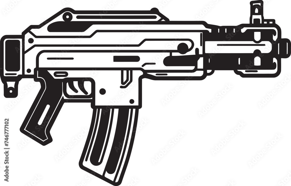 Mech Gunner Black Vector Logo Futuristic Firearm Machinegun Icon