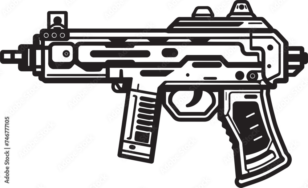 Techno Blaster Black Vector Emblem Digital Arsenal Machinegun Logo
