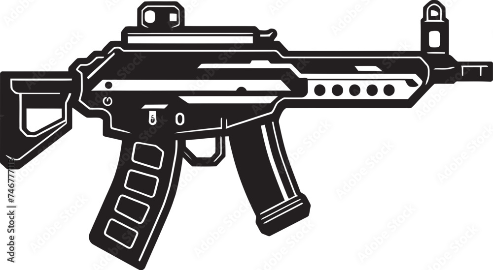 Futuristic Firearm Machinegun Icon Nano Shooter Vector Weapon Emblem