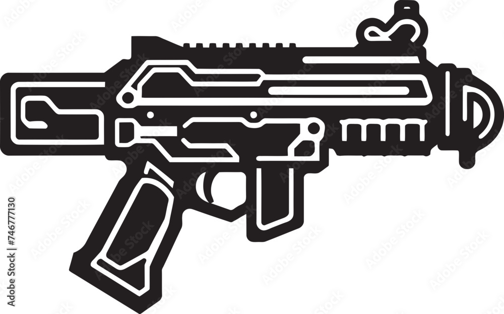 Techno Blaster Black Vector Logo Digital Arsenal Machinegun Icon