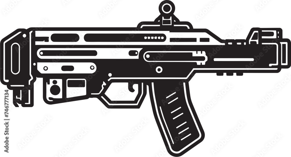 Electric Blaster Machinegun Icon Cybernetic Cannon Vector Weapon Design