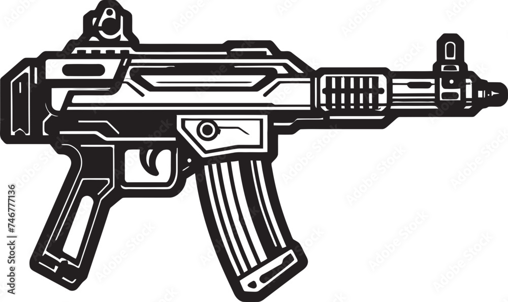 Digital Arsenal Machinegun Icon Cyber Shooter Vector Weapon Emblem