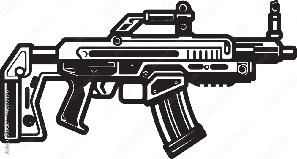 Techno Blaster Black Vector Graphic Digital Arsenal Machinegun Emblem