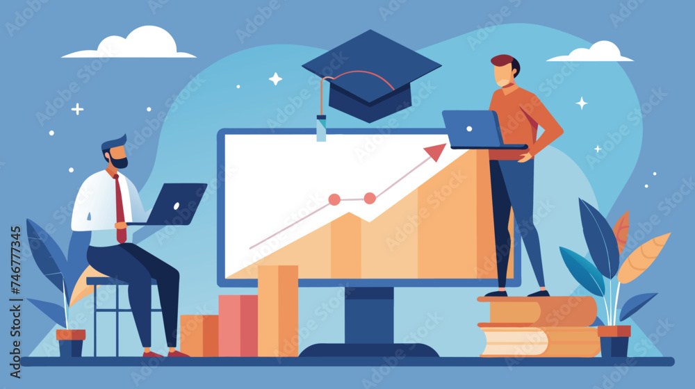 Virtual Graduation Ceremony Illustration With Graduates and Online Platform