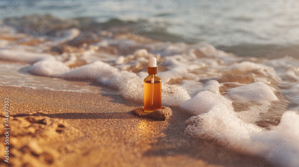 Cosmatic products on the beach are generate ai Cosmatic products on the beach are generate ai