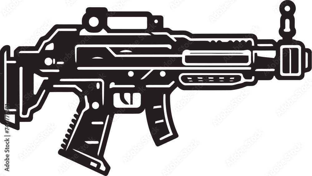 Robo Rifle Black Vector Logo Electric Blaster Machinegun Icon Robo Rifle Black Vector Logo Electric Blaster Machinegun Icon