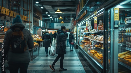 people walking around Look for products in the supermarket generate ai