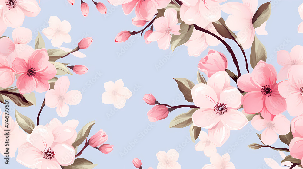 Delicate abstract watercolor flowers, bright cute color pattern