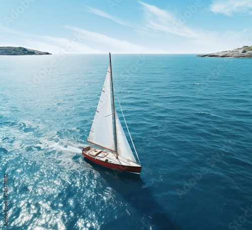 camera pans down on a sailboat